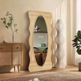 1600mm Oversized Full Length Wooden Wavy Floor Mirror Living Room Bedroom in Natural