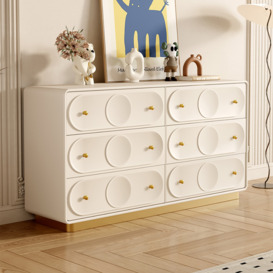 1500mm Art Deco White & Gold 6 Drawer Dresser Chest with Storage Cabinet