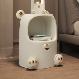 Cute Kid Off White Nightstand with Open Storage Bear Side Table