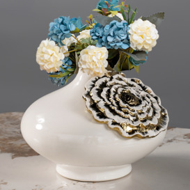 250mm Modern Round Ceramic Flower Vase Decor Art Living Room Bedroom in White & Gold