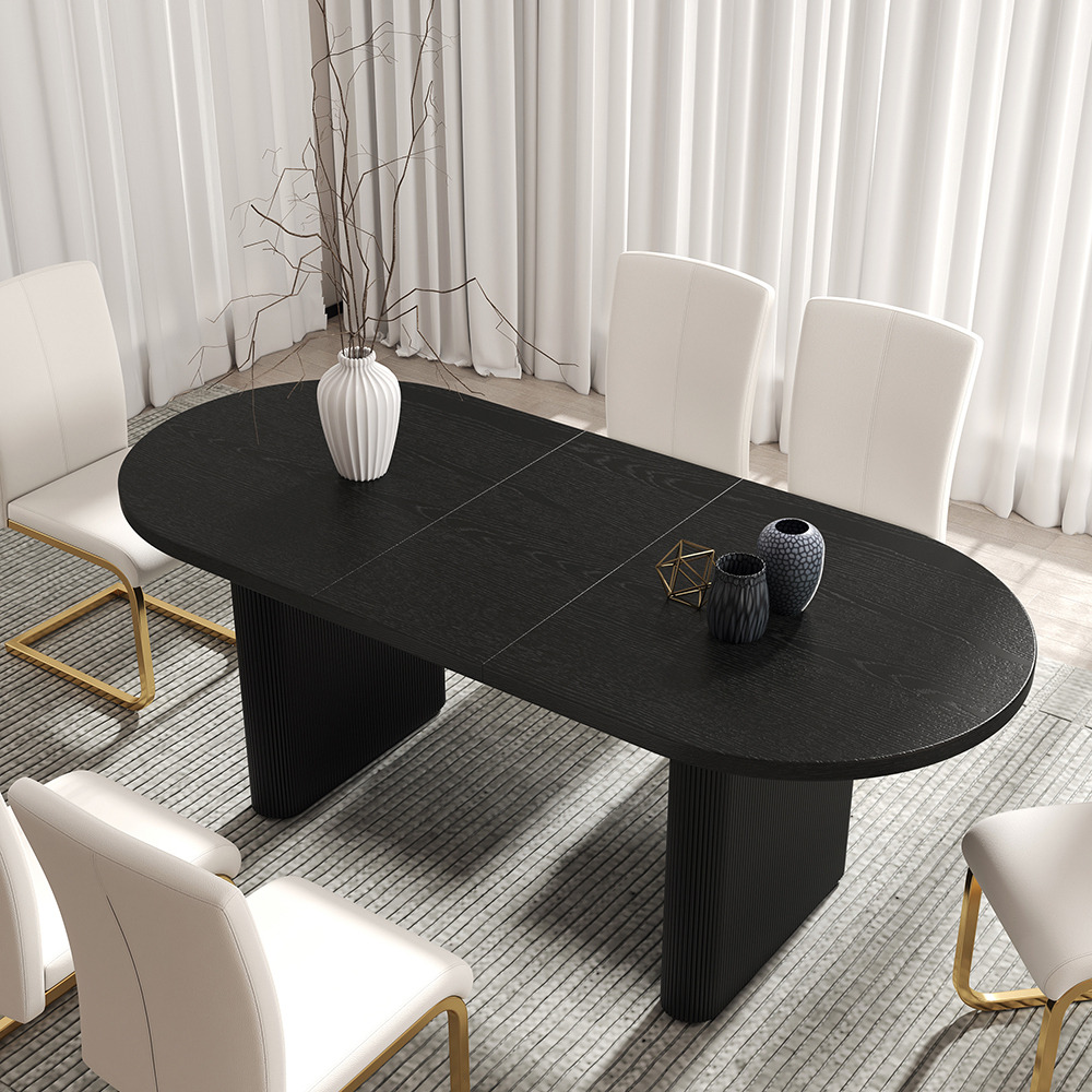 1600mm-2000mm Oval Extendable Black Dining Table Butterfly Leaf 6 Seater