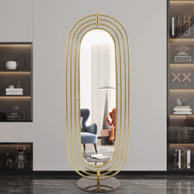 1700mm Oversized Oval Full Length Standing Floor Mirror Decor in Gold with Marble Base