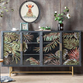 1800mm Modern Painted Sideboard Buffet with Glass Doors and Shelves