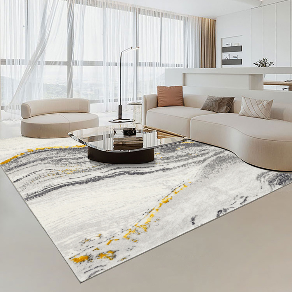 900mm x 1500mm Art Deco Abstract Grey & Gold Area Rug Landscape Living Room Carpet