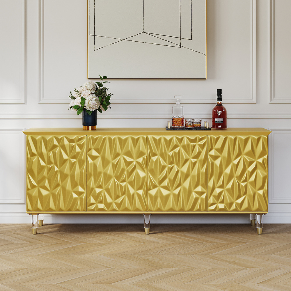 1800mm Gold Sideboard Buffet with Door Modern Carved Storage Credenza Adjustable Shelves
