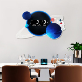 600mm LED Digital Display Modern Acrylic Blue Space Astronaut Wall Clock Decor Art