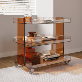 Amber Acrylic Rolling Serving Bar Cart 3-Tier on Wheels