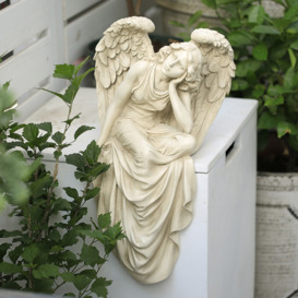 460mm Resting Grace Sitting Angel Garden Statue Outdoor Decor Resin Sculpture Art Beige