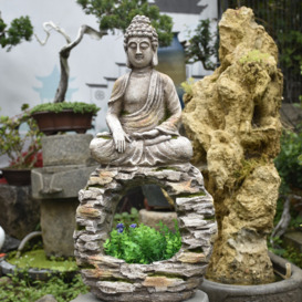 565mm Garden Buddha Statue Outdoor Grey Resin Sculpture Decor Art Flower Pot Planter