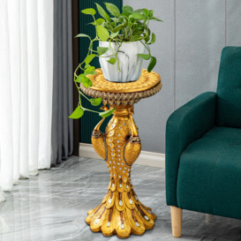 690mm Tall European Vintage Gold Pedestal Plant Stand Peacock Side Table Resin Sculpture