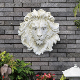 565mm Outdoor Lion Head Wall Decor Garden Sculpture Animal Statue Art in Beige