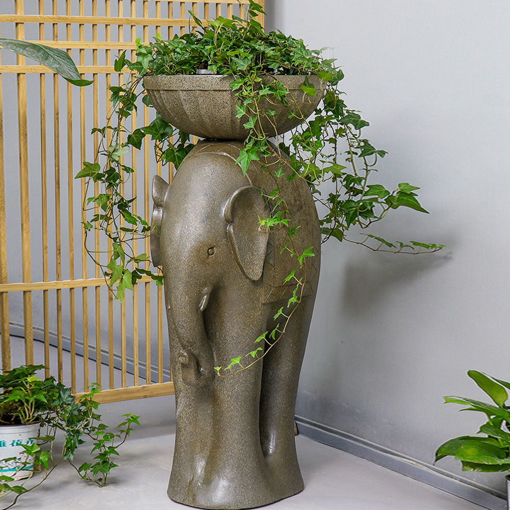 660mm Outdoor Elephant Sculpture Resin Garden Statue Planter Bird Bath Figurine in Green