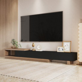Quoint 2550mm Modern Black TV Stand Retracted & Extendable 3-Drawer Media Console Walnut