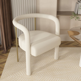Modern Accent Chair White Velvet Upholstered Arm Chair for Living Room