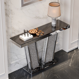 Glam Mirrored Console Table with Crystal Rhinestones in Silver & Gold