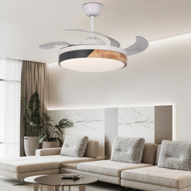 Nordic LED Dimmable Ceiling Fans Light 6-Speed Reversible Blades with Remote Control