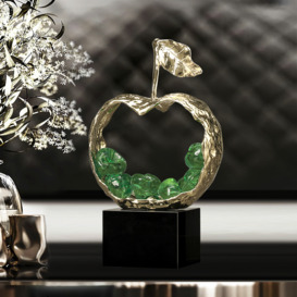 195mm Green Metal & Resin Abstract Geometric Apple Fruit Sculpture Ornament Desk Decor