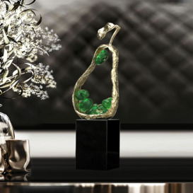 285mm Green Metal & Resin Abstract Geometric Pear Fruit Sculpture Ornament Desk Decor