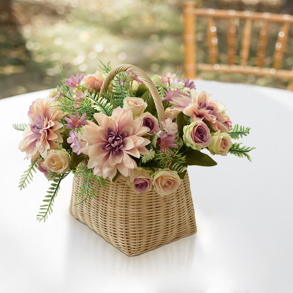 Pink Spring Flower Basket Artificial Flower Arrangement Table Fake Flower Decoration
