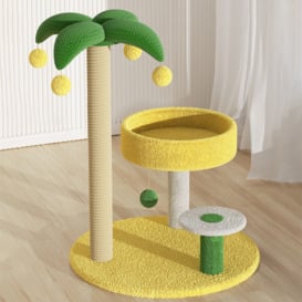 Coconut Cat Tree with Sisal Scratching Post Multi-Level Cat Tower and Plush Platform