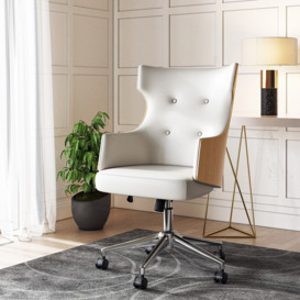 Modern White Leather Swivel Office Chair Adjustable Height  Ergonomic Desk Chair