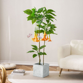 140CM Artificial Flower Tree With Retro Pot Datura Flowers 1 Piece Faux Plastic Plant