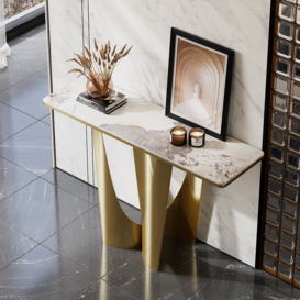 1200mm Art Deco White & Gold Console Table with Sintered Stone Top & Stainless Steel Base