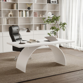 1800mm Modern White Rectangular Writing Desk Solid Wood Metal Base Office Desk