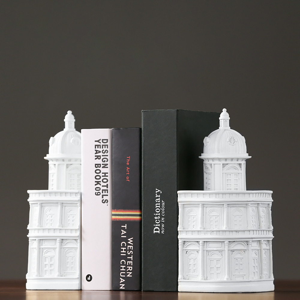 2 Pieces White Resin Artistical Architectural Bookends Set Decor Ornament Sculpture Art