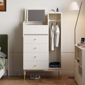 Modern White Mirrored Dresser Chifforobe Wardrobe Closet with 4 Drawers