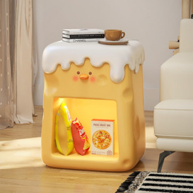 Cute Kid Smart Nightstand with Light & Shelf Yellow Duck Bedside Table with Storage
