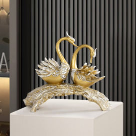 360mm Gold Modern Simulation Couple Swan Sculpture Art Ornament Home Table Statue Decor