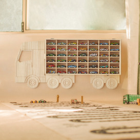 42-Car Toy Storage Wood Wall Display Shelf Truck Toy Organizer with Acrylic Cover