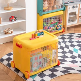 Yellow Kids Toy Organizer Cart Collapsible Storage Bin with Wheels & Handle