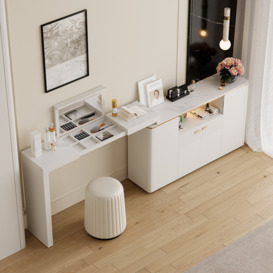 Modern White Dresser Vanity Set Dressing Table with Mirror & Light & Stool