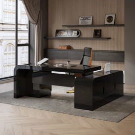 Chicent L-shaped Modern Executive Desk with Ample Storage Left Hand in Black