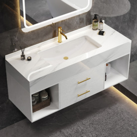 900mm Floating Bathroom Vanity with Sintered Stone Vessel Sink with 2 Drawers in White