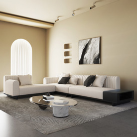 3980mm Modern White Corner L-Shaped Sectional Sofa Cotton & Linen with Side Open Storage