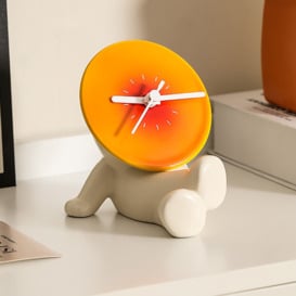 Modern Novelty Ceramic White & Orange Table Clock Home Decoration