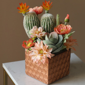 Artificial Flower Arrangement Cactus Concrete Pot Faux Plant for Home Decor