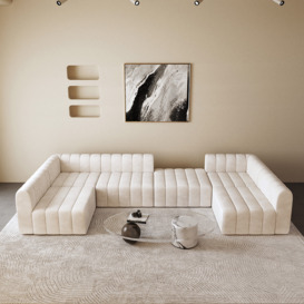 3020mm Modern Off White Velvet Modular Pit Sectional Sofa Set Convertible 6-Seater Upholstered
