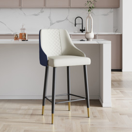 Diamic Blue Counter Height Bar Stool with Footrest Upholstered PU Leather High Back&Arms