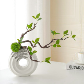 390mm Artificial Tree With White Ceramic Base Vase Faux Plastic Plant Decor Art Indoor