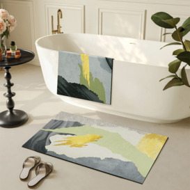 2 Pieces Grey&Gold Abstract Bath Mat Set Marble Texture Non-slip Absorbent Rug Sets