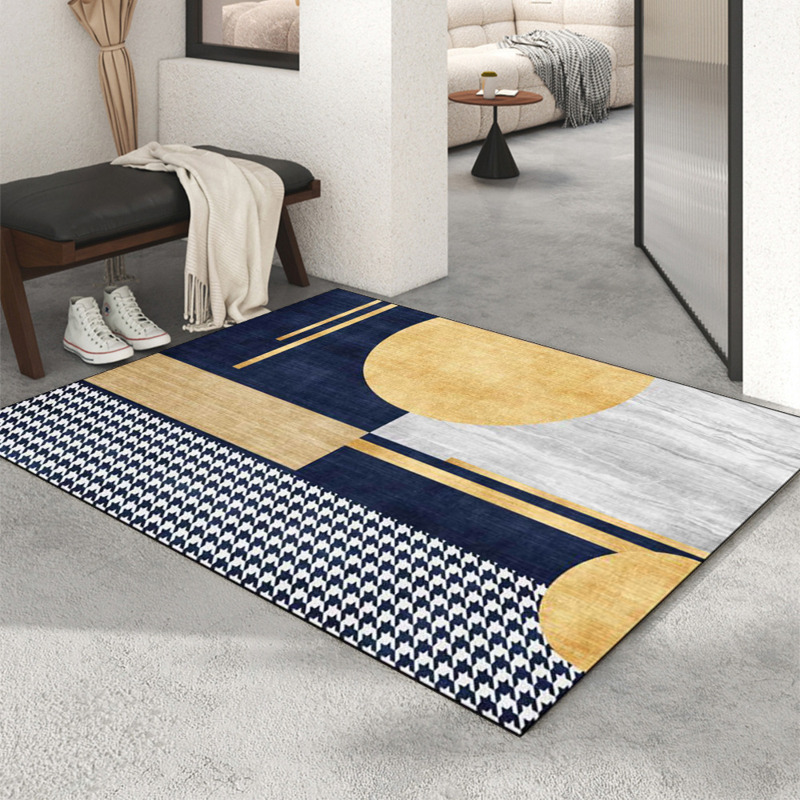 2 Pieces Modern Geometric Houndstooth Gold Washable Door Mat Non-slip  Entryway Rug Set