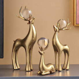 3 Pieces Gold Resin Reindeer Sculpture Chrismas Deer Decor Art Ornament Living Room