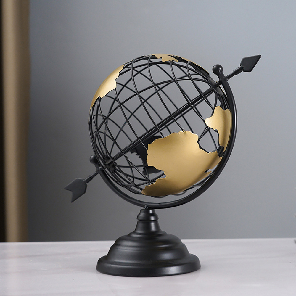 300mm Modern Abstract Metal Black & Gold Wireframe Globe Sculpture Ornament Decor Art