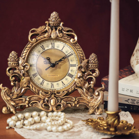 European Retro Antique Bronze Gold Carved Table Clock Home Decoration