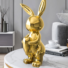 410mm Gold Shiny Resin Rabbit Statue Animal Art Decorative Sculpture Home Decor Vase