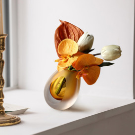 Orange Artificial Flower Arrangement in Vase Clear Glass Bottle Table Fake Flower Decor
